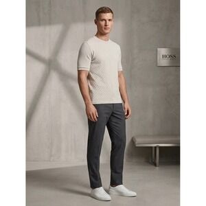 Hugo Boss Ewida XL Off White Chevron Ribbed Knit Short Sleeve Sweater T-Shirt